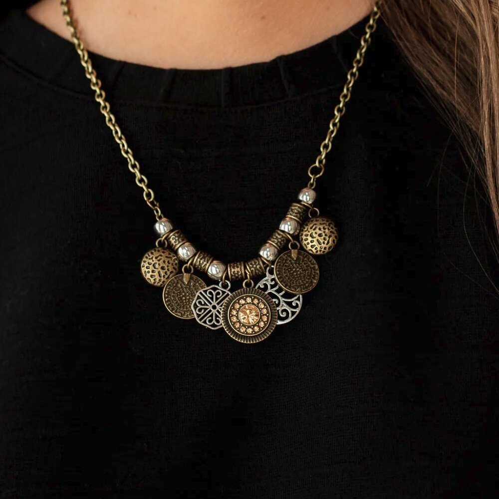 Paparazzi Jewelry Accessories - To Coin A Phrase - Brass Necklace - Vintage